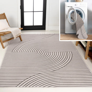 Arielle Mid-Century Modern Curve Stripe Reversible Machine-Washable Indoor/Outdoor Area Rug